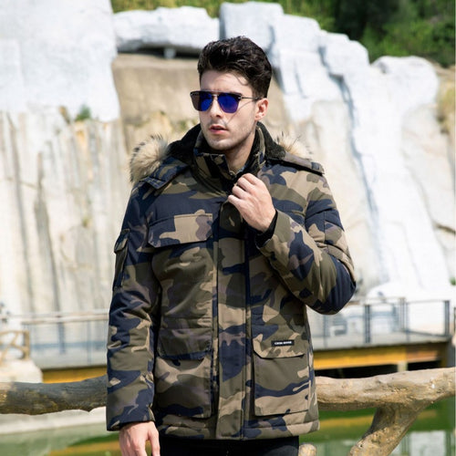 Herren isolierter Field-Parka mit abnehmbarem Kunstfellkragen und Mehrfachtaschen Echo Archiv