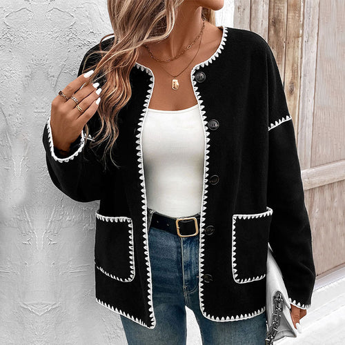 Damen Modische Strickjacke mit Kontrastnähten Echo Archiv