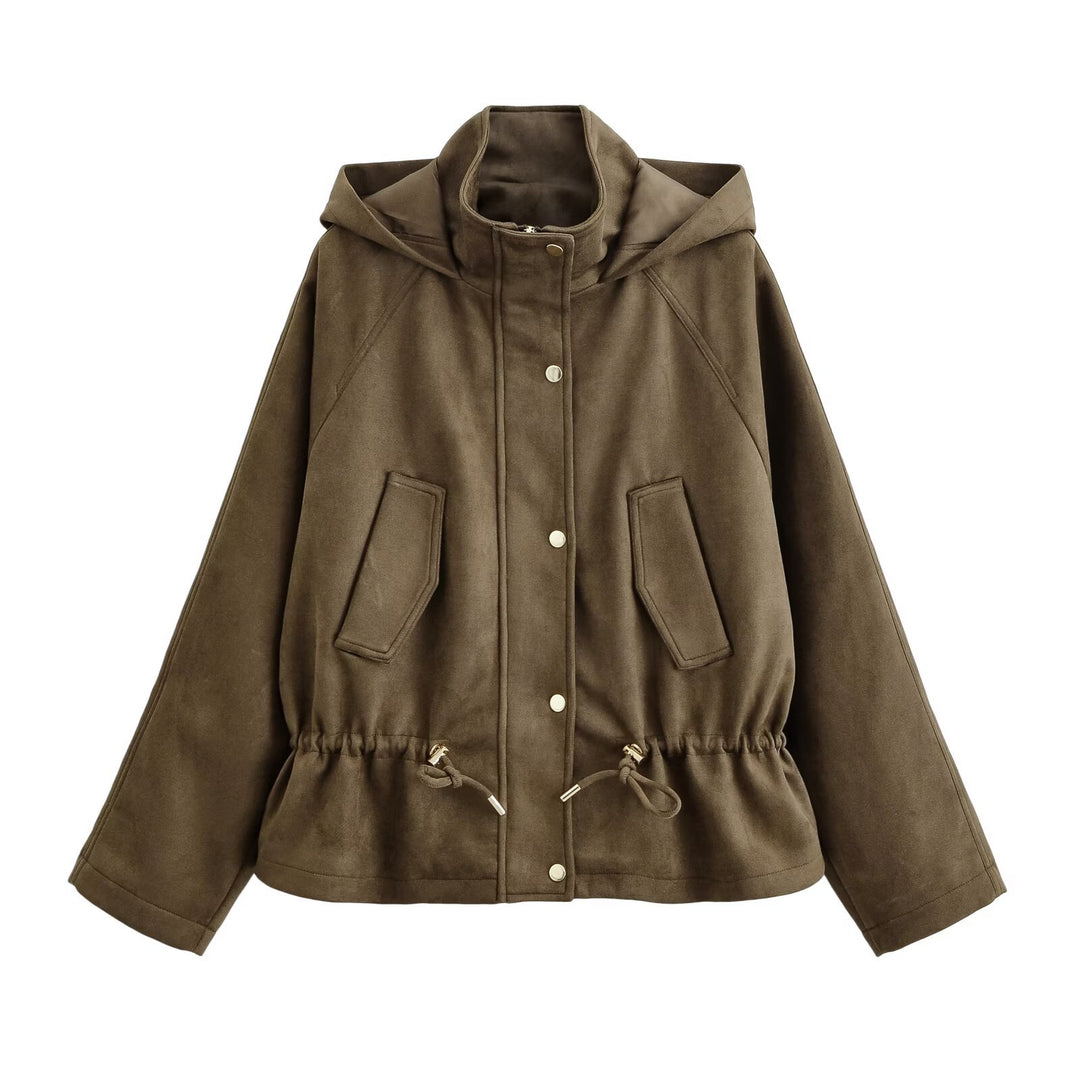 Damen Kurze Kapuzenjacke im Parka‑Look mit Tunnelzugtaillierung und Pattentaschen Echoarchiv