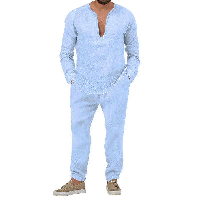 Herren elegantes Freizeitanzug mit Henley-Ausschnitt und bequemen Jogginghosen Echoarchiv
