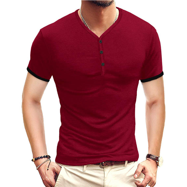 Herren Kurzarm-Henley-Shirt mit kontrastierenden Akzenten Echoarchiv