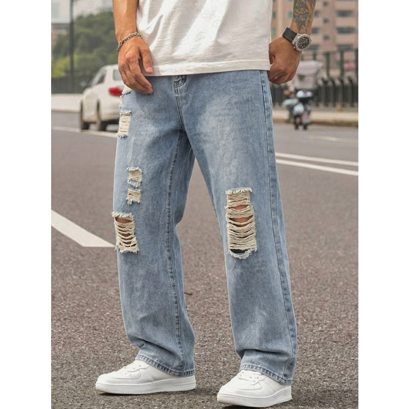 Herren Lässige Weit geschnittene Ripped Jeans Echoarchiv