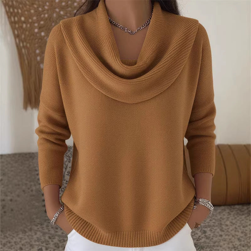 Damen nan fein gestrickter Pullover mit Wasserfallkragen und geripptem Saum Echo Archiv