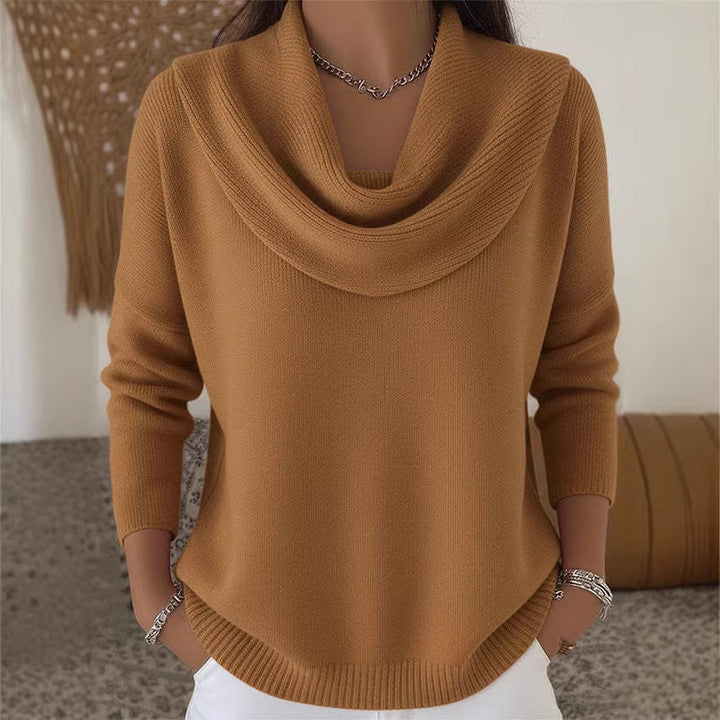 Damen nan fein gestrickter Pullover mit Wasserfallkragen und geripptem Saum Echo Archiv