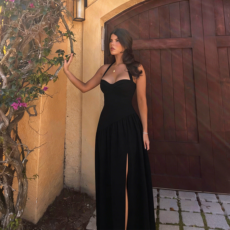 Damen schulterfreies Maxikleid mit raffiniertem Halterneck und fließendem Rock Echo Archiv