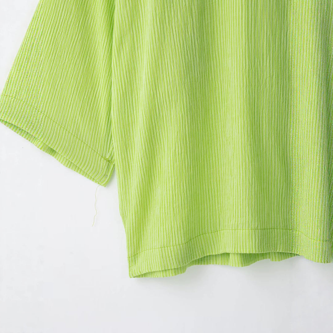 Damen Oversize Hemdbluse aus Crinkle-Gewebe mit weiten Ärmeln und durchgehender Knopfleiste Echo Archiv