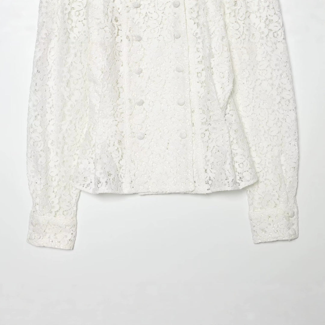 Damen Spitzenjacke mit zarter Blumen-Spitze, dekorativer Knopfleiste und ballonärmeln Echo Archiv