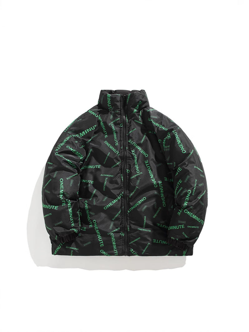 Herren Modische Steppjacke mit hohem Kragen und einzigartigem Schriftzug Echoarchiv