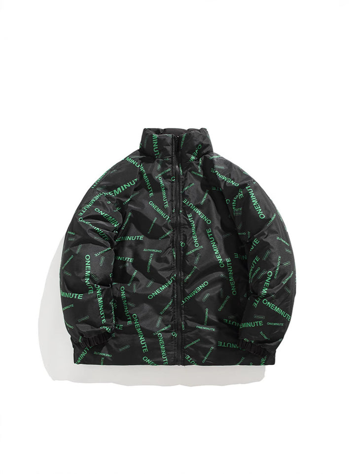 Herren Modische Steppjacke mit hohem Kragen und einzigartigem Schriftzug Echoarchiv