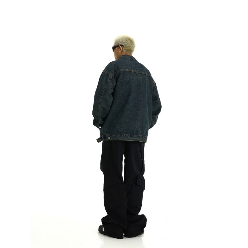 Herren Boxy-Denim-Überhemdjacke mit Druckknopfblende, Pattentaschen & geradem Saum Echoarchiv