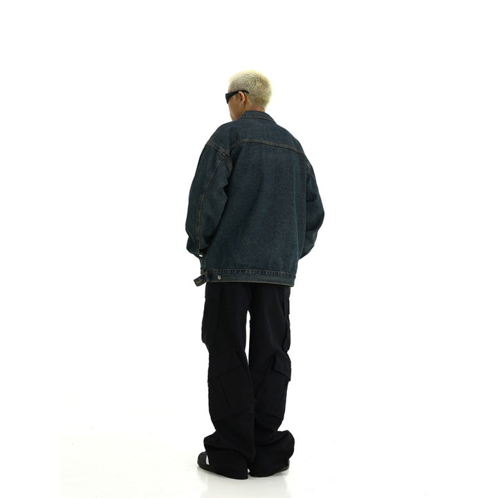 Herren Boxy-Denim-Überhemdjacke mit Druckknopfblende, Pattentaschen & geradem Saum Echoarchiv