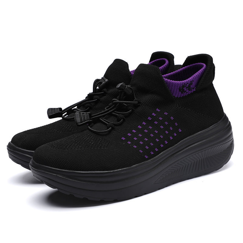 Damen Keil‑Plateau‑Sneaker mit Strickschaft, Sock‑Design und Schnellzug‑Schnürung Echoarchiv