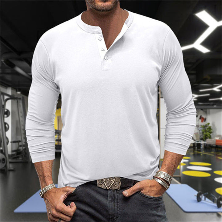 Herren Langarm-Henley-Shirt aus atmungsaktiver Baumwollmischung Echoarchiv