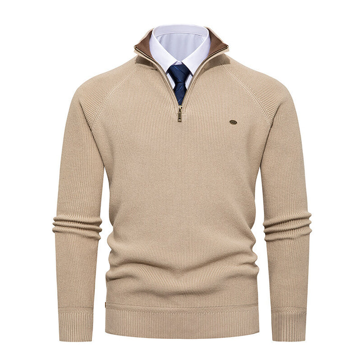 Herren eleganter Strickpullover mit Stehkragen und Reißverschluss Echoarchiv