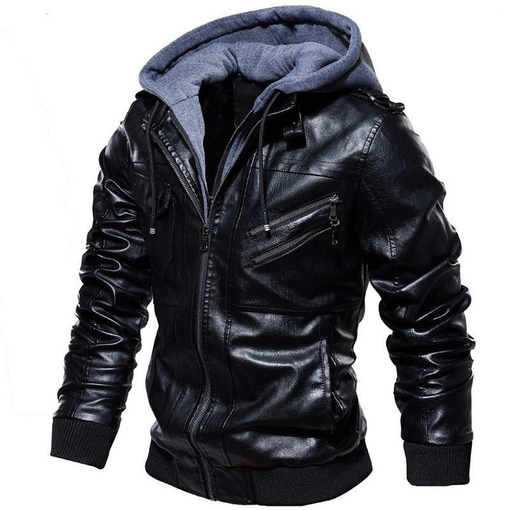 HerrenStylische Lederjacke mit Kapuze und gewaschenem Finish Echo Archiv