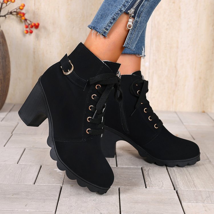 Damen nan knöchelhohe Schnür-Stiefelette mit seitlichem Reißverschluss, dekorativer Gürtelschlaufe, mittelhohem Blockabsatz und profilstarker Laufsohle Echo Archiv