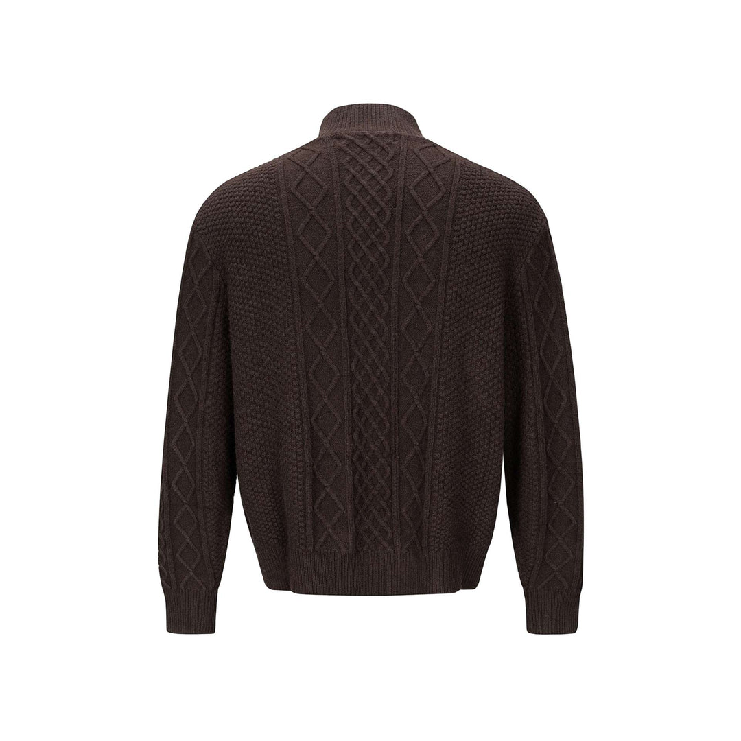 Herren Strickcardigan mit Zopfmuster, Stehkragen und knöpfbarer Front Echoarchiv
