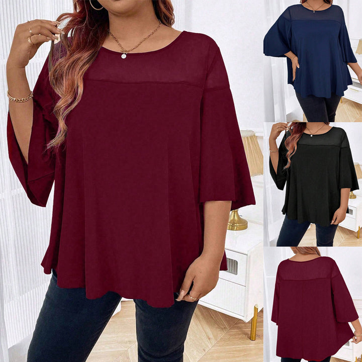 Damen Weites Chiffon-Tunika-Top mit transparentem Einsatz und Flügelärmeln Echo Archiv