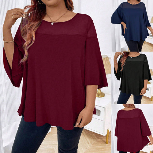 Damen Weites Chiffon-Tunika-Top mit transparentem Einsatz und Flügelärmeln Echo Archiv