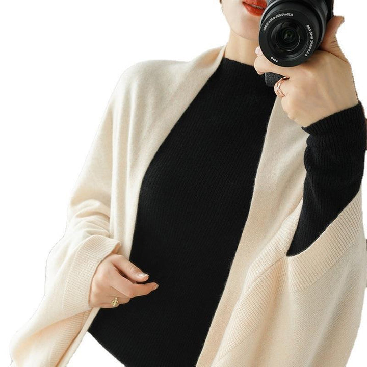 Damen Langer offener Kaschmir‑Look Strick-Wrap mit überschnittener Ärmelpartie Echoarchiv