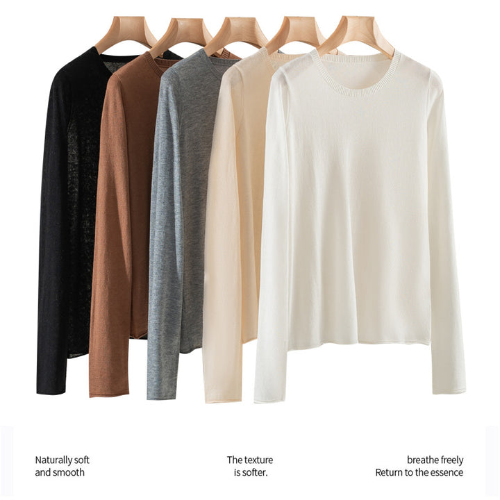 Damen Leichtes Feinstrick-Basicshirt mit extraweichem Fall und feinem Rippkragen Echo Archiv