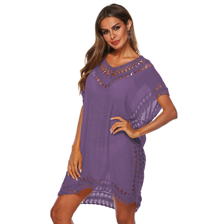 Damen Häkel-Strandüberwurf mit elegantem V-Ausschnitt und fransigen Details Echo Archiv