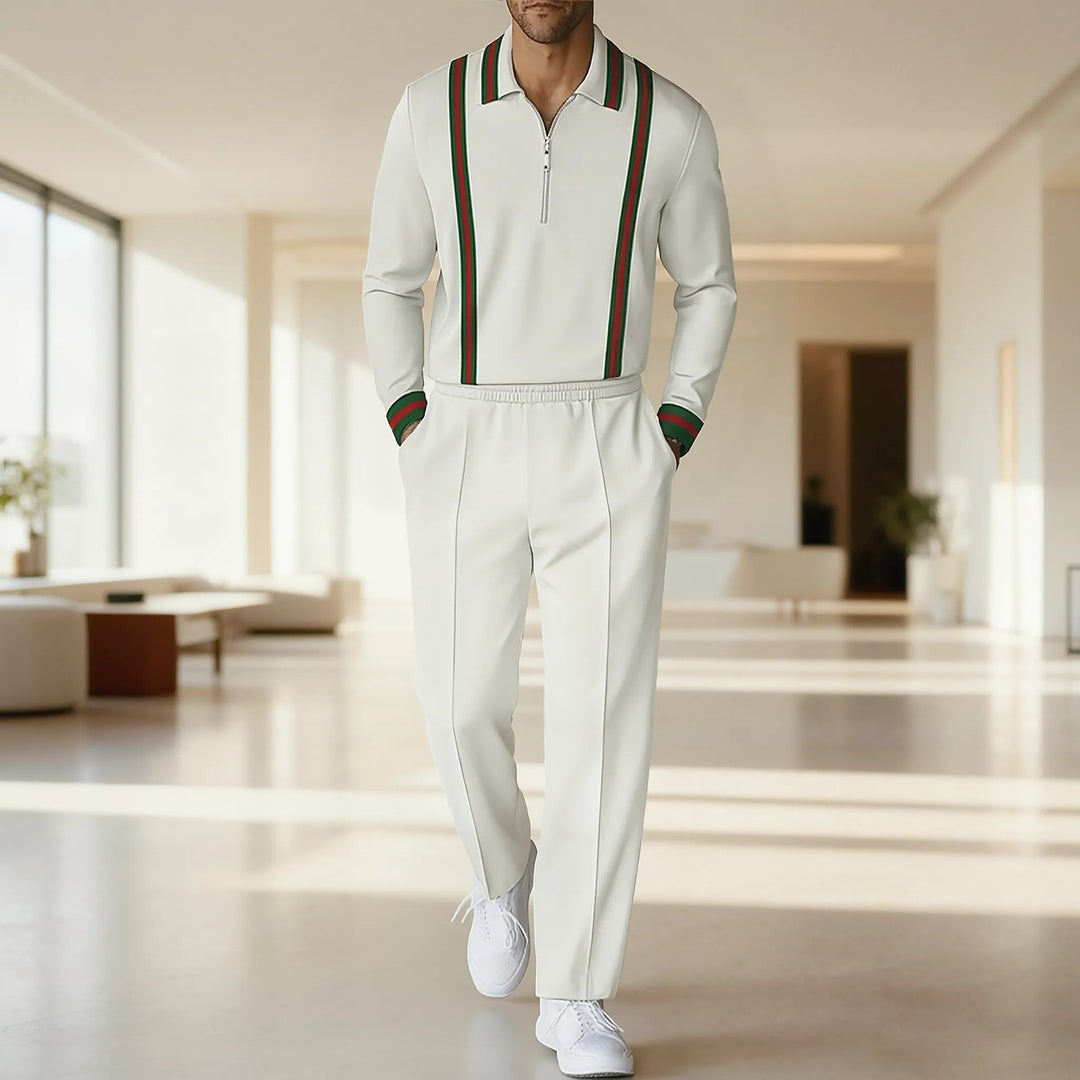 Herren modisches Langarmshirt mit Reißverschluss und einzigartigem Blockdesign Echoarchiv