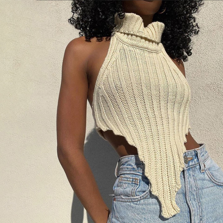 Damen cropped Stricktop mit hohem Kragen Echo Archiv