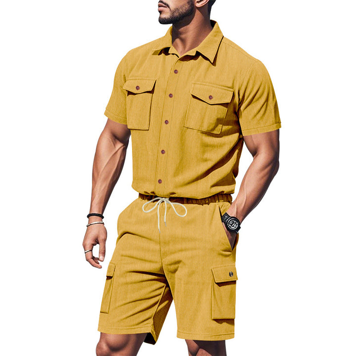 Herren lässiges Kurzarm-Hemd und Shorts Set mit praktischen Taschen Echoarchiv