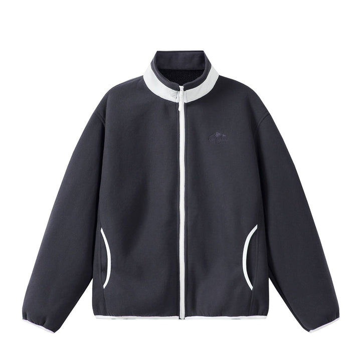 Unisex Oversize Fleece-Zipjacke mit Stehkragen und Kontrastpaspel Echoarchiv