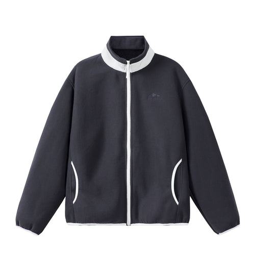 Unisex Oversize Fleece-Zipjacke mit Stehkragen und Kontrastpaspel Echoarchiv