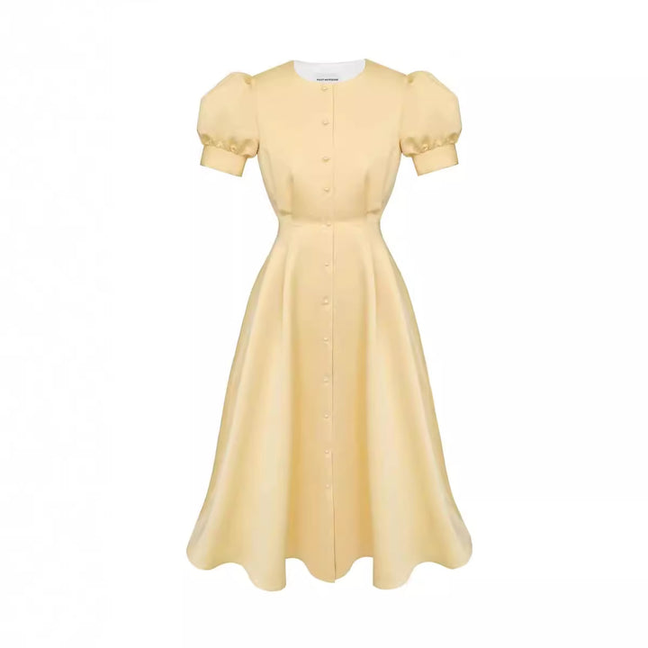 Damen Midi-Kleid mit Puffärmeln und schimmerndem Satin-Finish Echo Archiv