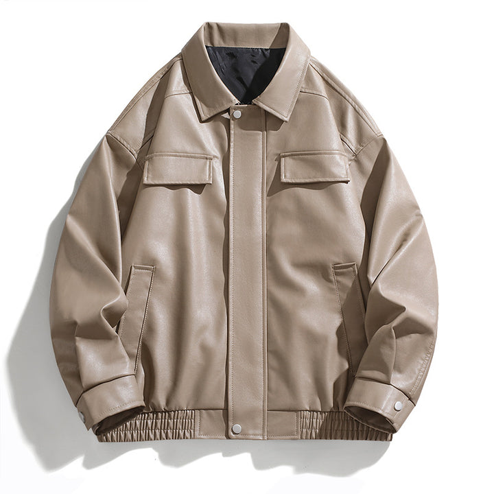 Herren modische Kunstlederjacke mit großem Kragen und praktischen Taschen Echoarchiv