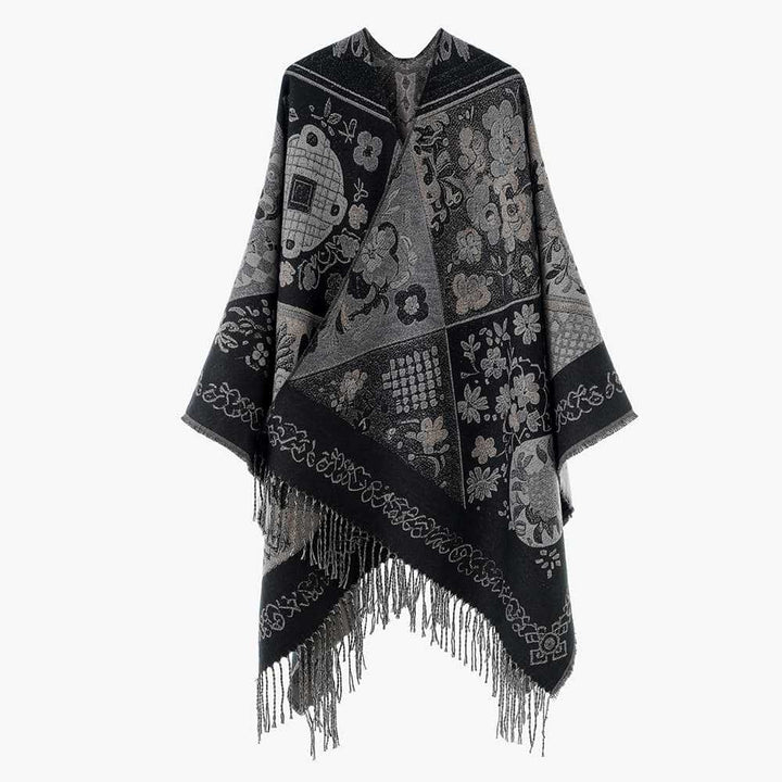 Damen Jacquard‑Gewebter Fransenponcho im Tapisserie‑Look Echo Archiv