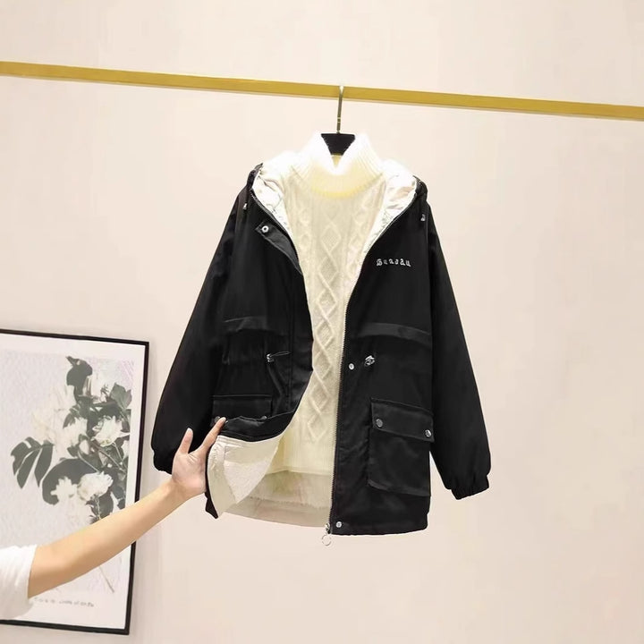 Damen gefütterte Parka-Jacke mit Kapuze und verstellbarem Taillenzug – Avérine