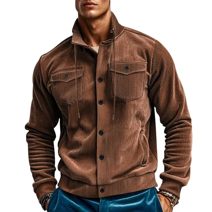 Herren stylische Kordjacke mit verstellbarem Kragen und praktischen Brusttaschen Echoarchiv