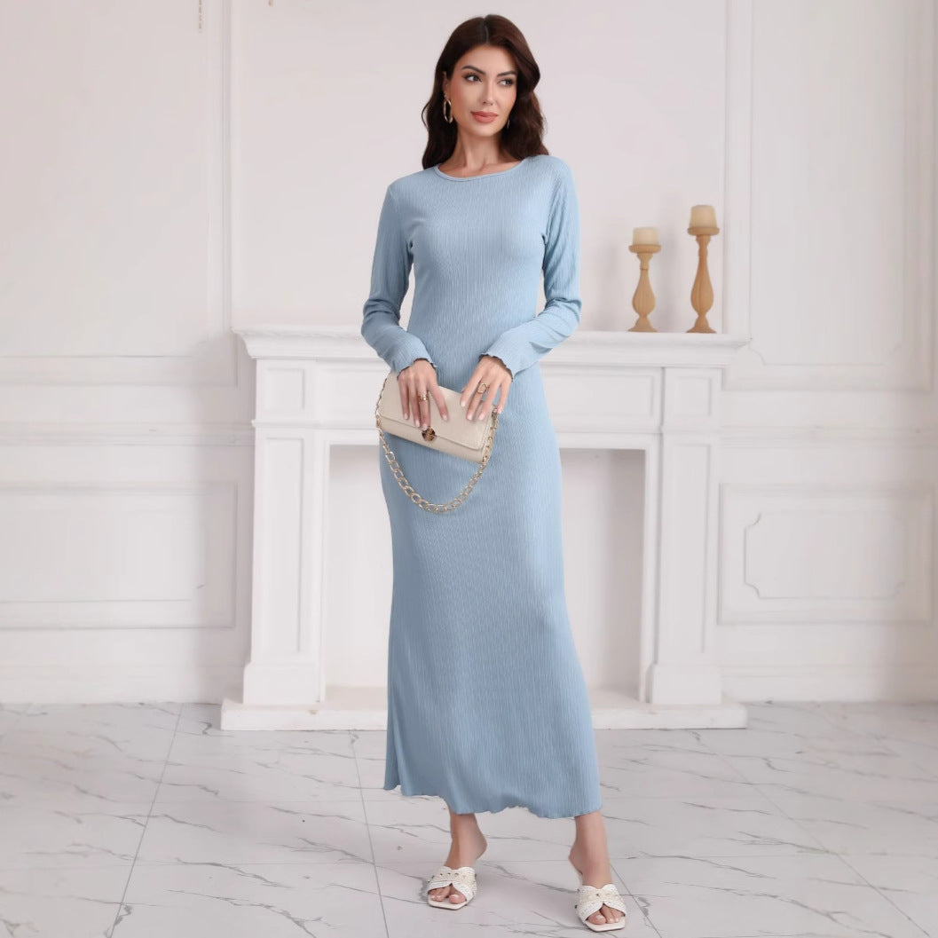 Damen Langes geripptes Bodycon-Maxikleid mit Rundhals & langen Ärmeln Echoarchiv