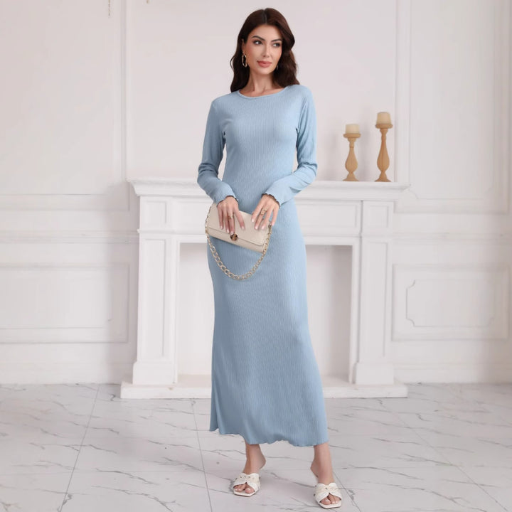 Damen Langes geripptes Bodycon-Maxikleid mit Rundhals & langen Ärmeln Echoarchiv