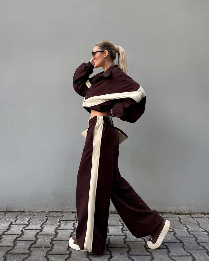 Damen leichte Oversize-Windbreakerjacke mit Kontrastpanelen, Tunnelzugbund und elastischen Bündchen – Célinea