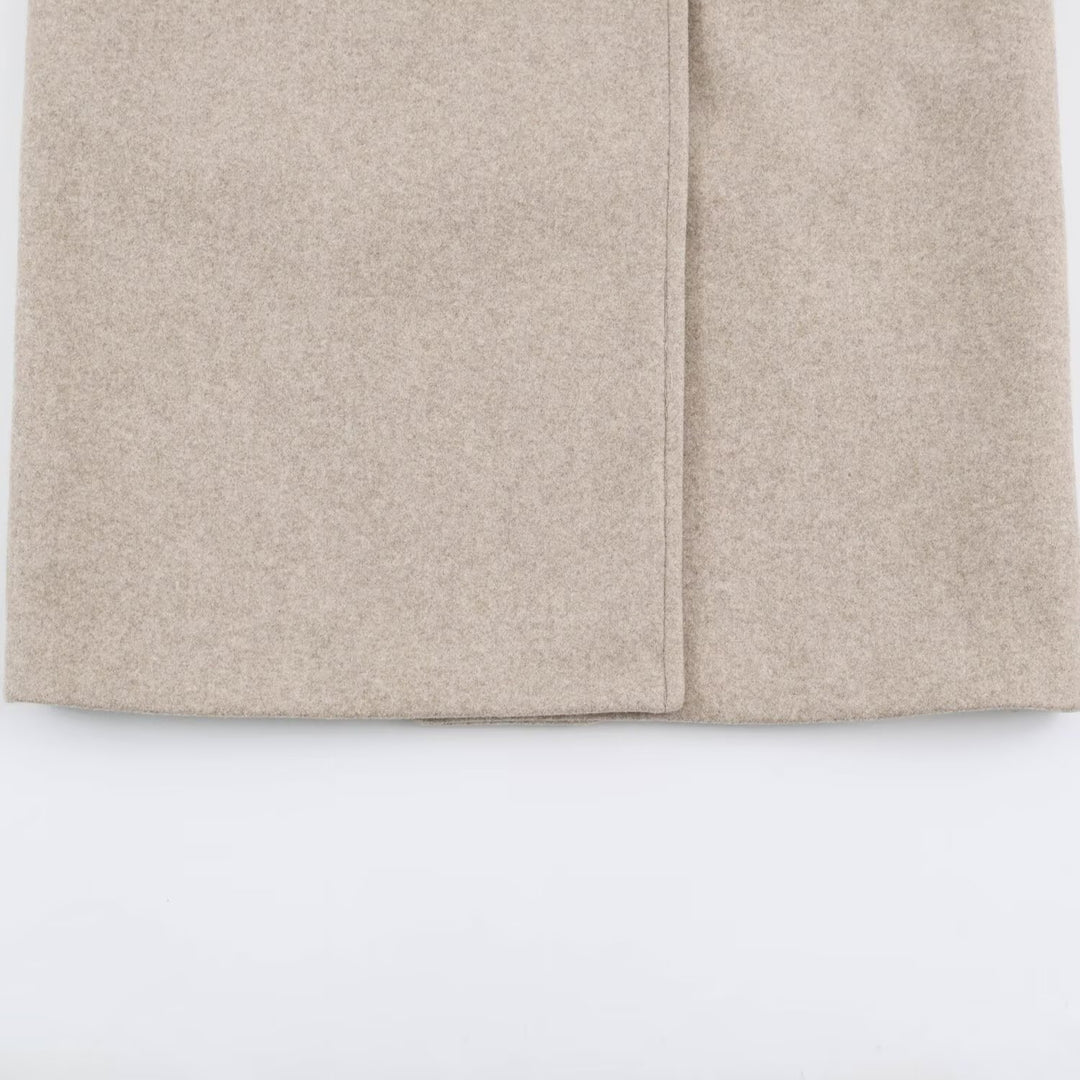 Damen Midilanger Wollmix-Doppelreihenmantel mit weitem Revers und Eingrifftaschen Echoarchiv