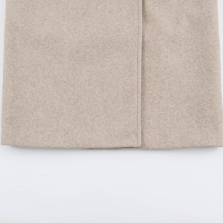 Damen Midilanger Wollmix-Doppelreihenmantel mit weitem Revers und Eingrifftaschen Echoarchiv