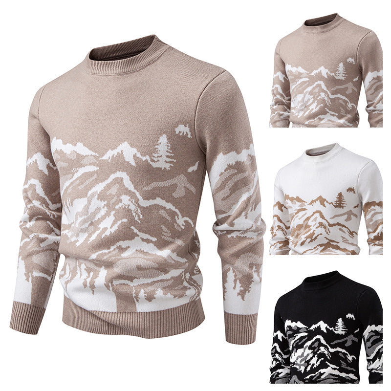 Herren Strickpullover mit Bergmotiv und hohem Kragen Echoarchiv