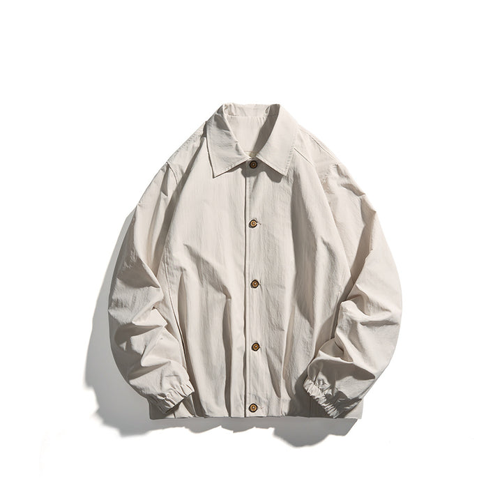 Unisex Leichte Hemdjacke im Boxy-Schnitt mit Holzknopfleiste und elastischen Bündchen Echoarchiv