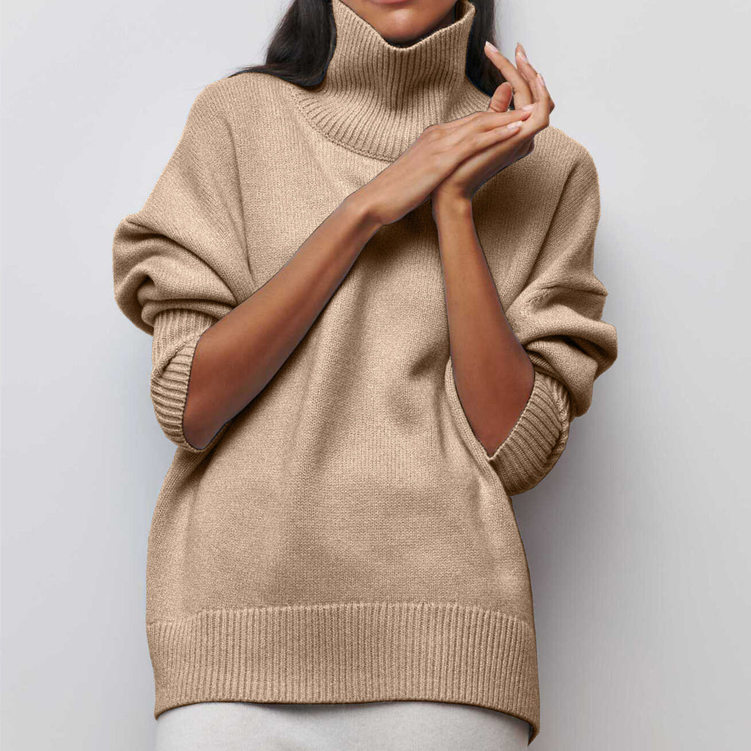 Damen Kuscheliger Oversize Rollkragenpullover mit verdeckten Seitenschlitzen und extra langem Rippbund – Mavelle