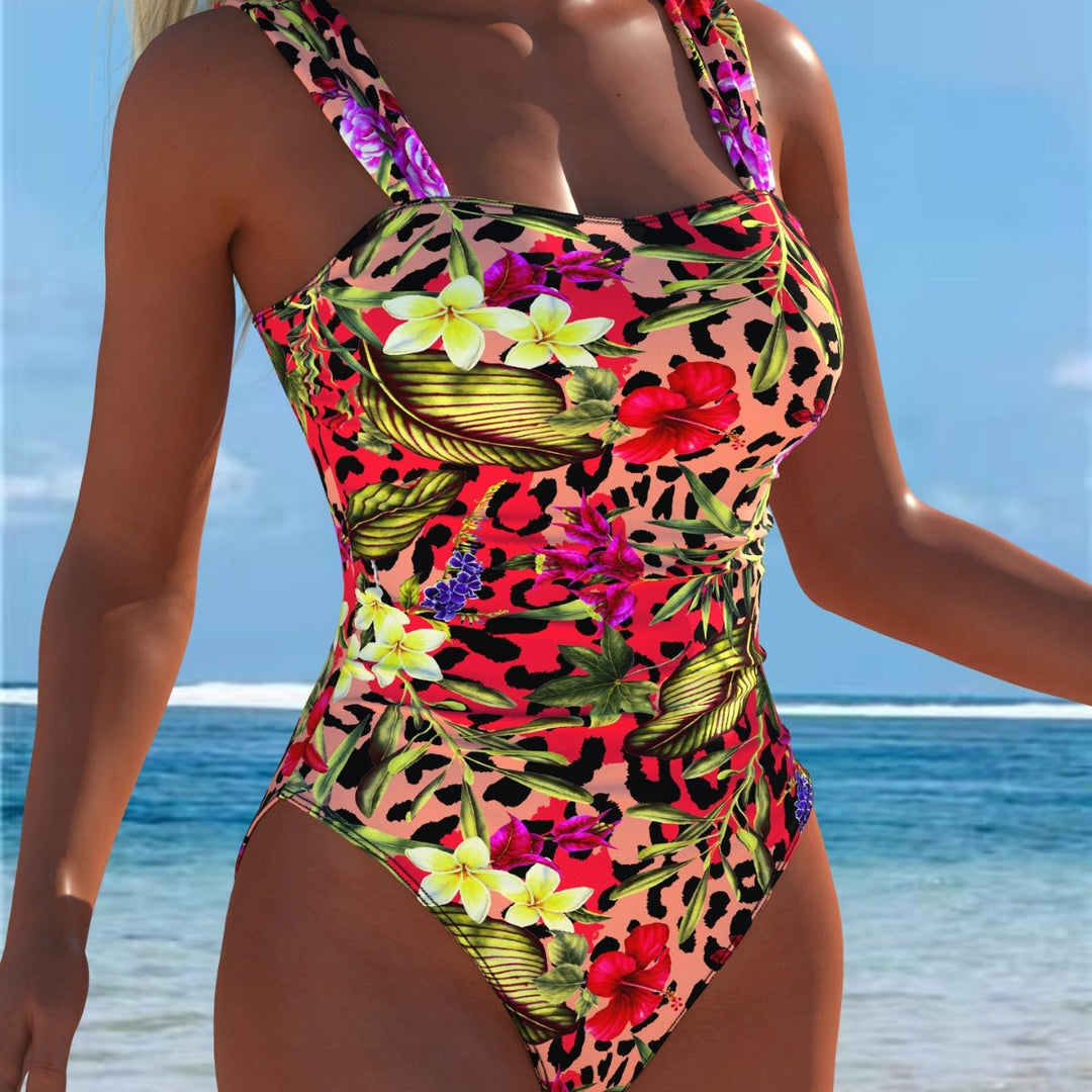 Damen einteiliger Badeanzug mit floraler und tierischer Musterkombination Echo Archiv