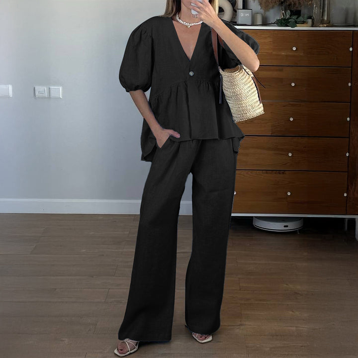 Damen elegantes Oberteil mit hohem Bund und weiten Hosen Echo Archiv