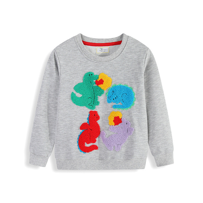 Kinder Sweatshirt mit buntem Dinosaurier und Blumen-Applikationen Echo Archiv