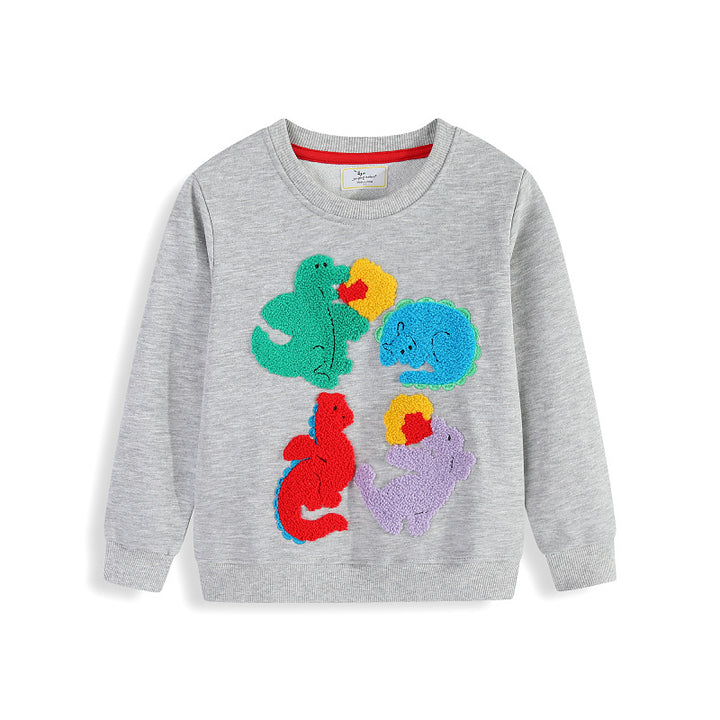 Kinder Sweatshirt mit buntem Dinosaurier und Blumen-Applikationen Echo Archiv