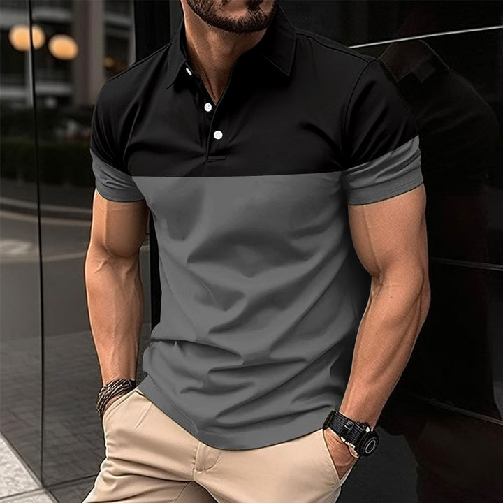 Herren Kurzarm-Polohemd mit kontrastierenden Farbblöcken und modernem Schnitt Echoarchiv