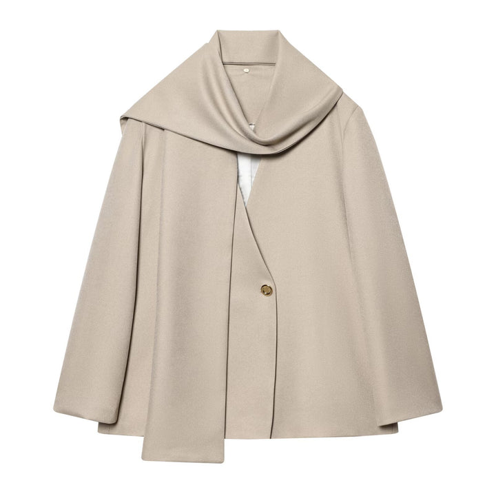 Damen Kurzer Cape‑Mantel mit weitem Wasserfallkragen und Ein‑Knopf‑Verschluss Echoarchiv